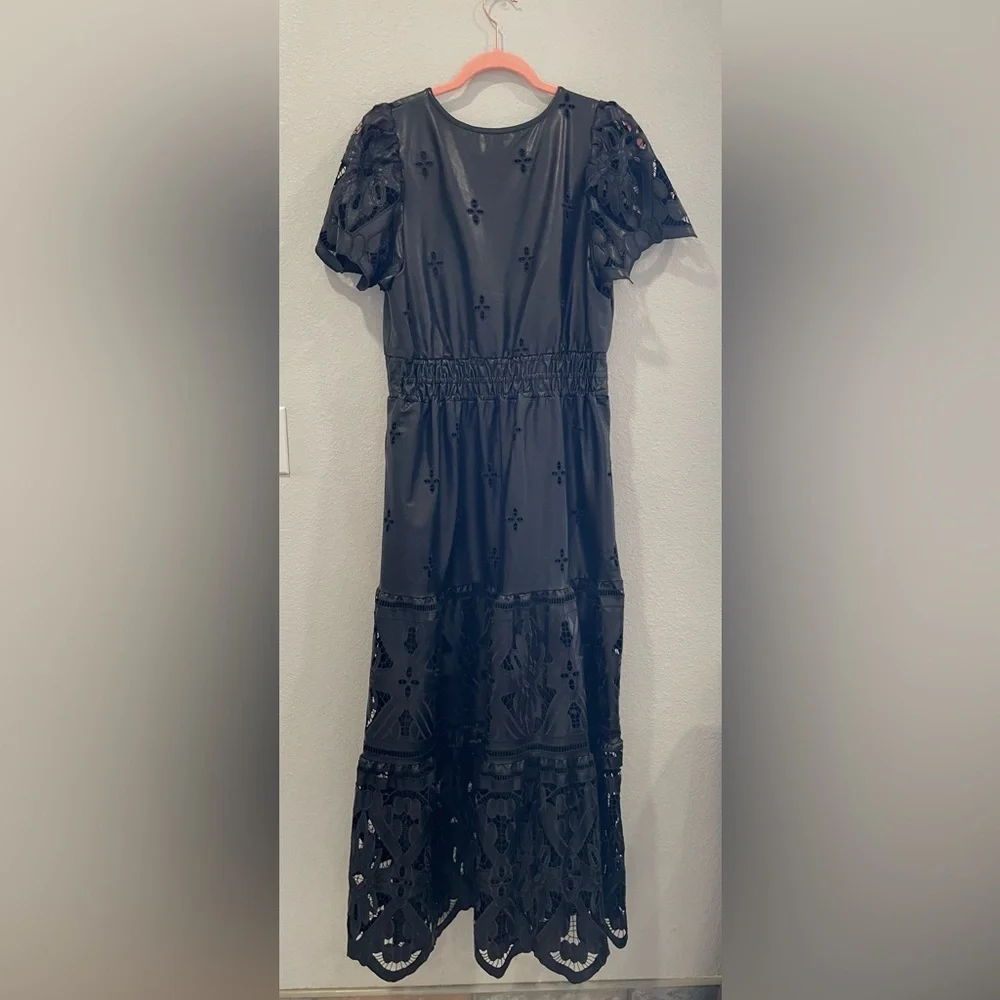 NWT Anthropologie The Somerset Maxi Dress: Faux Leather Embroidered Edition L - Picture 5 of 13
